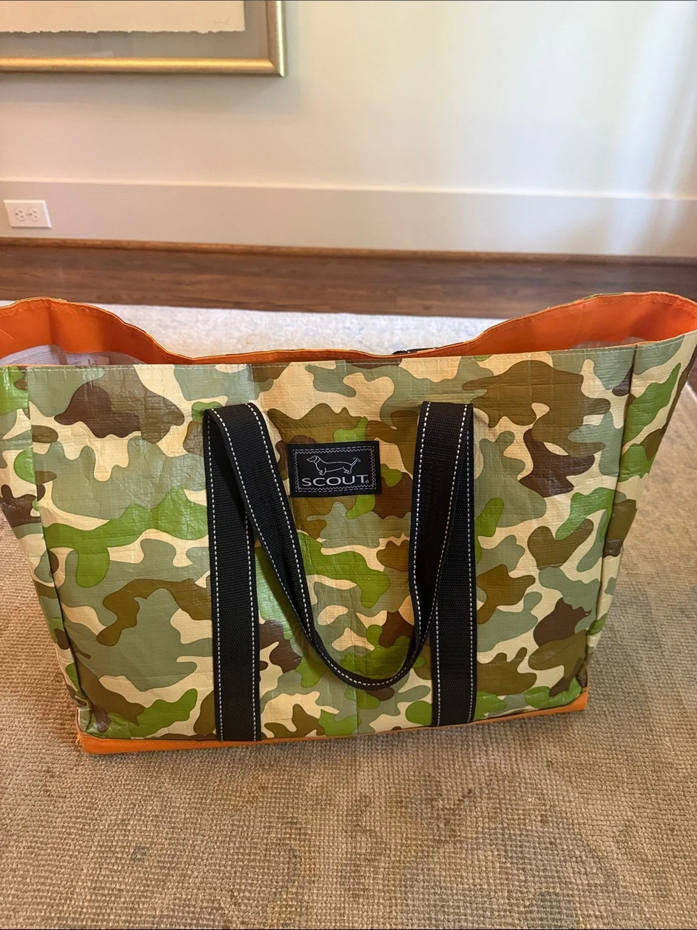 Scout Camo Tote with Orange Lining and Black Handles